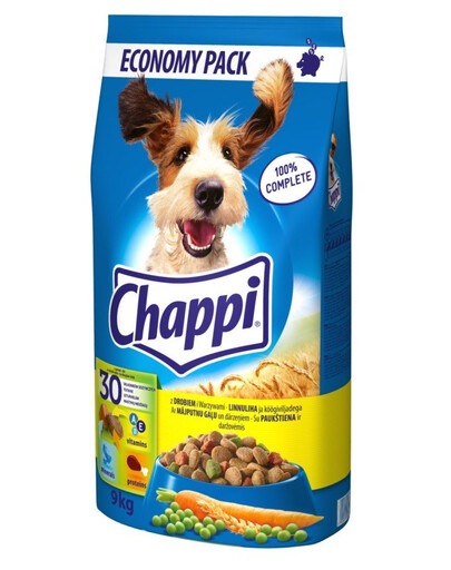 CHAPPI Mix skoniai 2x9kg - paukštiena ir daržovės su jautiena ir paukštiena su daržovėmis sausas šunų ėdalas
