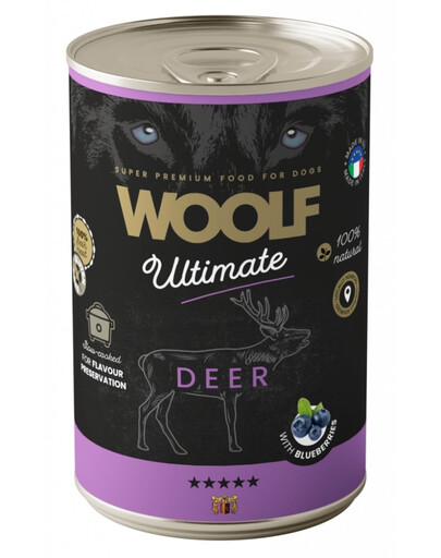WOOLF Ultimate Adult Dog Deer and Blueberries 400g drėgna maistas šunims su elniena ir mėlynėmis
