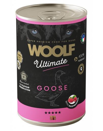 WOOLF Ultimate Adult Dog Goose and Raspberries 400g drėgna maistas su žąsiena ir avietėmis šunims