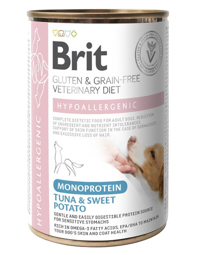 BRIT Veterinary Diet Dog Hypoallergenic Monoprotein Tuna 400g su tunu šunims, turintiems alergijų ir odos problemų