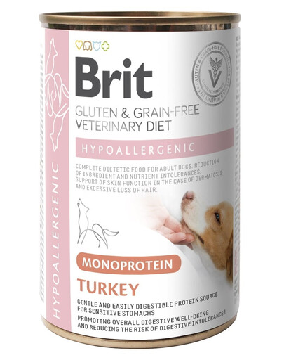 BRIT Veterinary Diet Dog Hypoallergenic Monoprotein Turkey 400g su kalakutu alergiškų ir odos problemų turintiems šunims