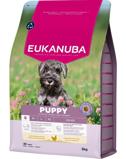 EUKANUBA Puppy Small Breeds Chicken 3 kg sausas maistas mažų veislių šuniukams, turintis šviežio vištienos