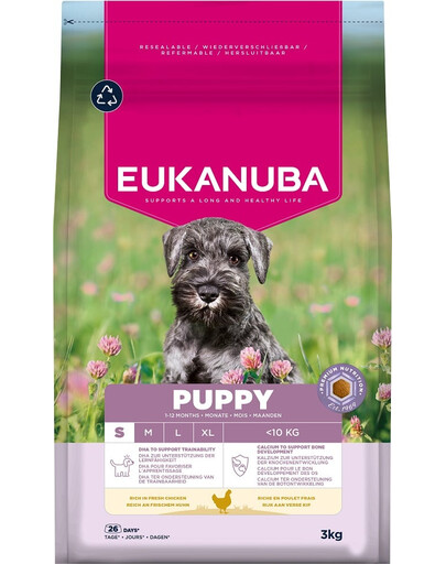 EUKANUBA Puppy Small Breeds Chicken 3 kg sausas maistas mažų veislių šuniukams, turintis šviežio vištienos