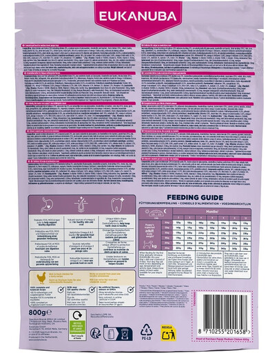 EUKANUBA Puppy Medium Breeds Chicken 800 g sausa maistas vidutinio dydžio šuniukams, turintis šviežio vištienos