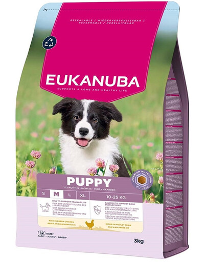 EUKANUBA Puppy Medium Breeds Chicken 3 kg sausa maistas vidutinių veislių šuniukams, turintis šviežio vištienos