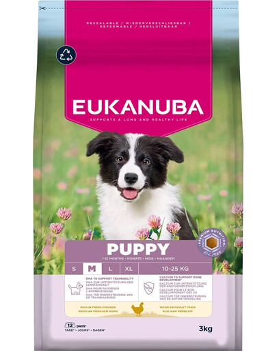 EUKANUBA Puppy Medium Breeds Chicken 3 kg sausa maistas vidutinių veislių šuniukams, turintis šviežio vištienos