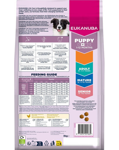 EUKANUBA Puppy Medium Breeds Chicken 3 kg sausa maistas vidutinių veislių šuniukams, turintis šviežio vištienos