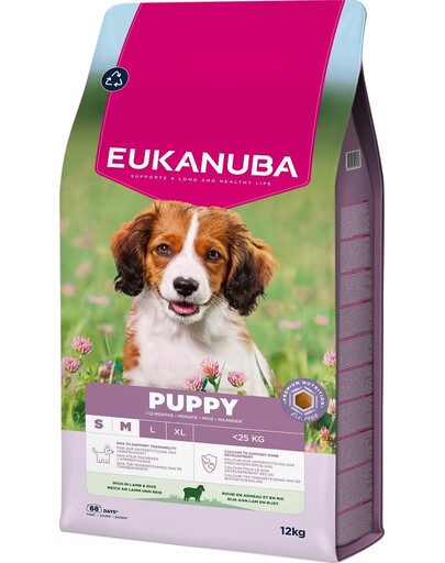 EUKANUBA Puppy Small Medium Breeds Lamb Rice 12 kg sausas maistas mažų ir vidutinių veislių šuniukams, turintis avienos ir ryžių