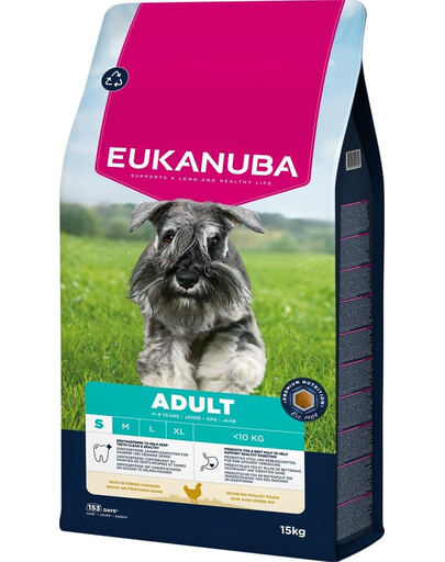 EUKANUBA Suaugusių mažų veislių vištiena 15 kg sausas maistas šunims, turintis šviežios vištienos