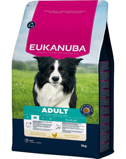 EUKANUBA Suhų maistas su vištiena suaugusiems vidutinio dydžio šunims 3 kg