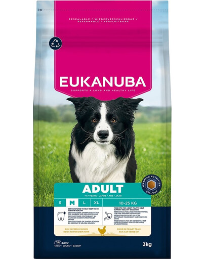 EUKANUBA Suhų maistas su vištiena suaugusiems vidutinio dydžio šunims 3 kg