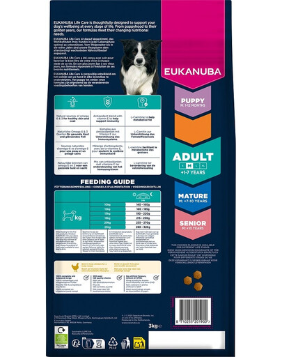 EUKANUBA Suhų maistas su vištiena suaugusiems vidutinio dydžio šunims 3 kg