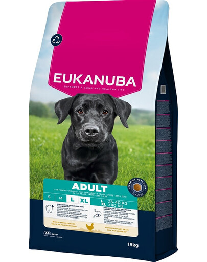 EUKANUBA Adult Large Breeds Chicken 15 kg sausa maistas didelių veislių šunims, turintis šviežio vištienos