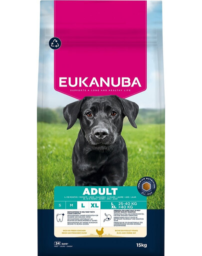 EUKANUBA Adult Large Breeds Chicken 15 kg sausa maistas didelių veislių šunims, turintis šviežio vištienos