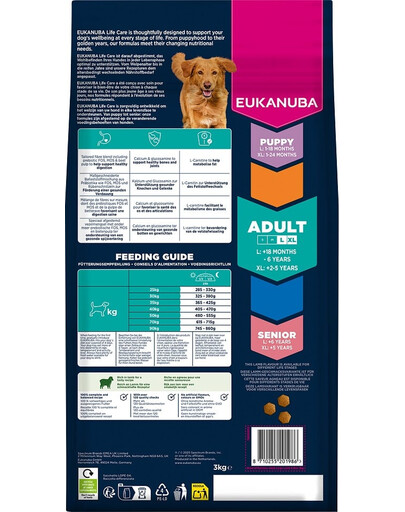 EUKANUBA Suaugusių Didelių Veislių Aviena Ryžiai 3 kg sausas maistas dideliems šunims, turintis avienos ir ryžių