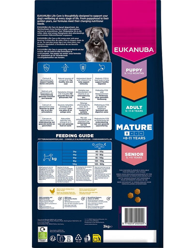 EUKANUBA Mature Small Breeds Chicken 3 kg sausas maistas suaugusiems mažų veislių šunims, turintis šviežio vištienos