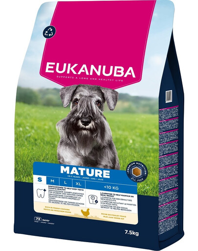EUKANUBA Mature Small Breeds Chicken 7,5 kg sausa maistas suaugusiems mažų veislių šunims, turintis šviežio vištienos