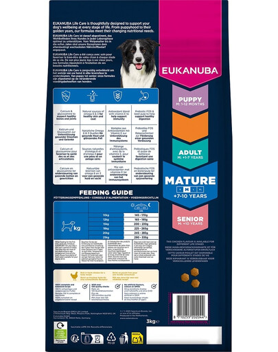 EUKANUBA Mature Medium Breeds Chicken 3 kg sausa maistas suaugusiems vidutinio dydžio šunims, turintis šviežio vištienos
