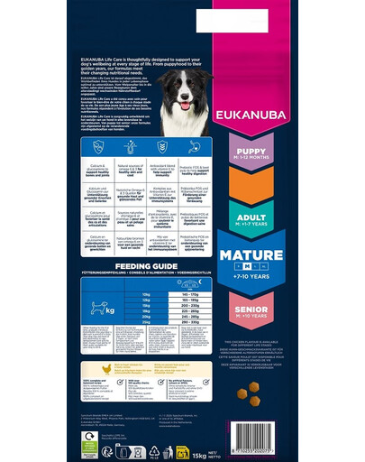 EUKANUBA Mature Medium Breeds Chicken 15 kg sausas maistas subrendusiems vidutinio dydžio šunims, turintis šviežio vištienos