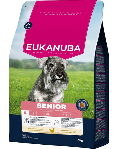 EUKANUBA Senior Small Breeds Chicken 3 kg sausas maistas vyresniems mažų veislių šunims, turintis šviežio vištienos
