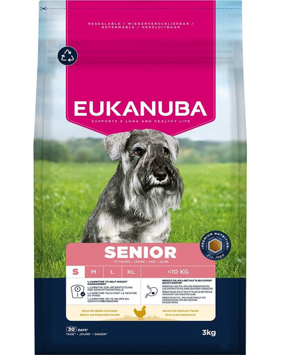 EUKANUBA Senior Small Breeds Chicken 3 kg sausas maistas vyresniems mažų veislių šunims, turintis šviežio vištienos