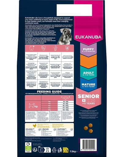 EUKANUBA Senior Small Breeds Chicken 7,5 kg sausa maistas vyresniems mažų veislių šunims, turintis šviežio vištienos
