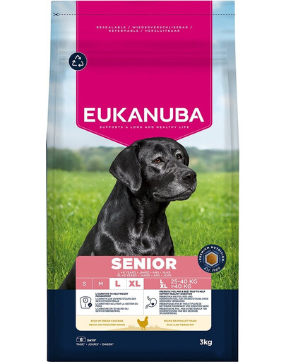 EUKANUBA Senior Large Breeds Chicken 3 kg sausas maistas vyresniems didelių veislių šunims, turintis šviežio vištienos
