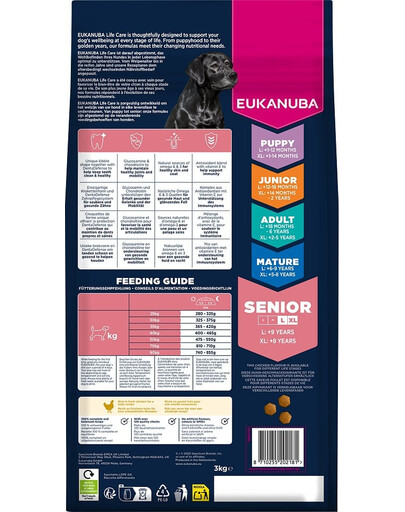 EUKANUBA Senior Large Breeds Chicken 3 kg sausas maistas vyresniems didelių veislių šunims, turintis šviežio vištienos