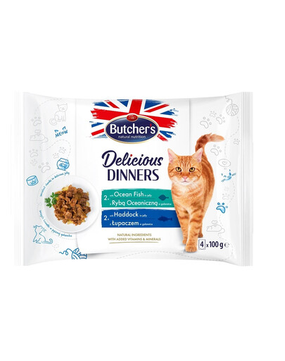 kawałki w galaretce dla dorosłych kotów 4x100g z rybą oceaniczną, z łupaczem