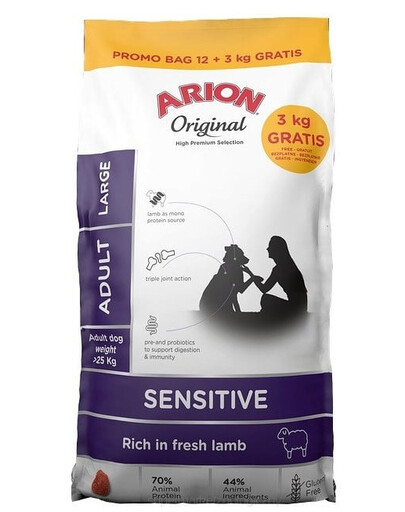 ARION Original Sensitive Adult Large Lamb Rice 15 kg (12 + 3 kg nemokamai)