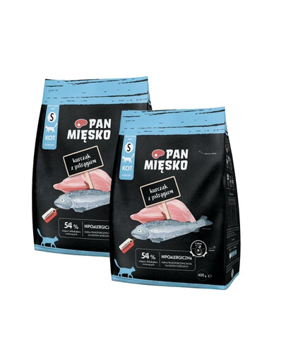 PAN MIŠKO Vištiena su upėtakiu katėms traškučiai S 2x400 g