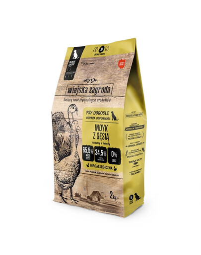 WIEJSKA ZAGRODA kalakutiena su gervėmis sausas maistas šunims M 2 kg