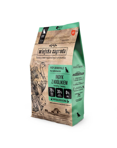 WIEJSKA ZAGRODA Kalakutas su triušiu sausas maistas šunims S 9 kg