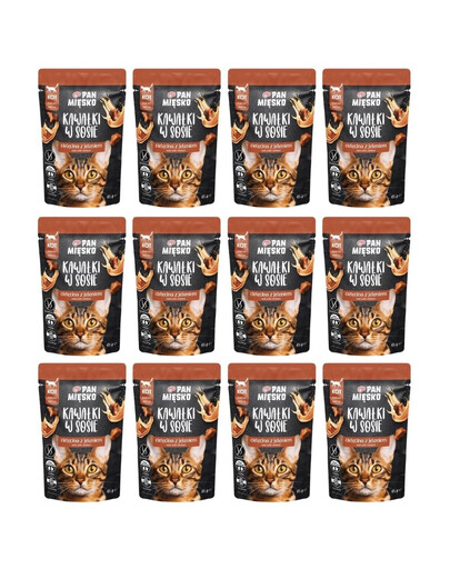 PAN MIĘSKO Gabaliukai padaže Veršiena su elniena, šlapias kačių maistas, 12 x 85 g