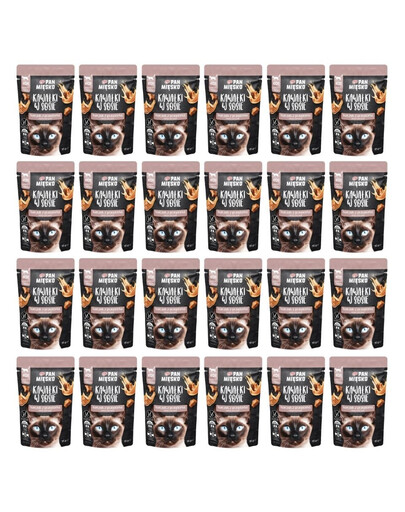 PAN MIŠKAS Gabaliukai padaže Vištiena su stručiu drėgnas maistas katėms 24x85 g