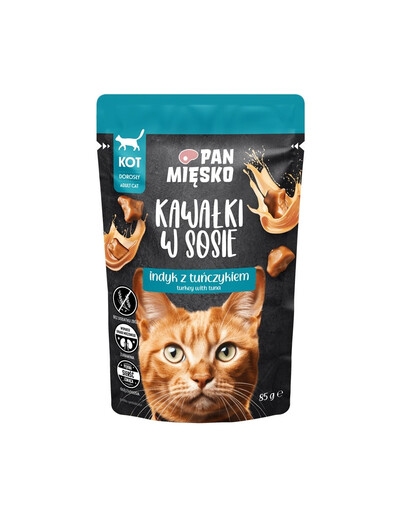 PAN MIĘSKO Gabaliukai padaže Kalakutas su tunu drėgnas maistas katėms 85 g