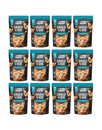 PAN MIĘSKO Gabaliukai padaže Kalakutiena su tunu drėgna maistas katėms 12x85 g