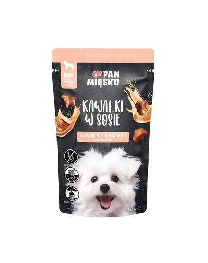 PAN MIĘSKO Gabaliukai padaže Veršiena su triušiu šlapias maistas šunims 150 g