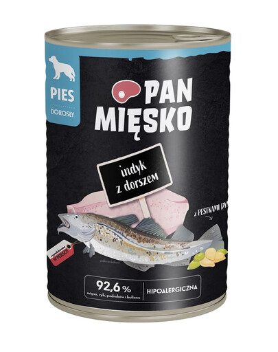 PAN MIĘSKO Kalakutas su menkėmis šlapias maistas šunims 400 g