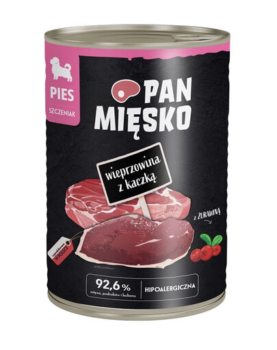 PAN MIĘSKO Kiauliena su antis drėgnas maistas šuniukams 400 g
