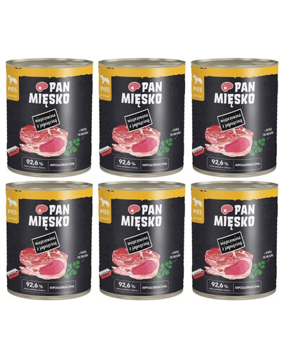 PAN MIŠKO Kiauliena su aviena drėgnas maistas šunims 6x800 g