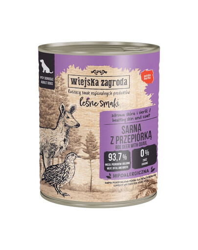 WIEJSKA ZAGRODA Miško skoniai Elnias su putpelės  drėgnas maistas šunims 800 g