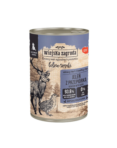WIEJSKA ZAGRODA Miško skoniai Elnias su stručiu drėgnas maistas šuniukams 400 g