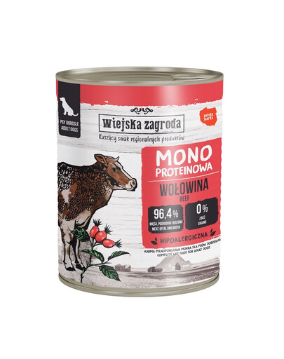 WIEJSKA ZAGRODA Monoproteininė jautiena drėgnas maistas šunims 800 g