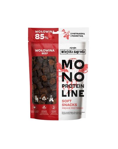 WIEJSKA ZAGRODA Monoproteiniai minkšti skanėstai šunims Jautiena 115 g
