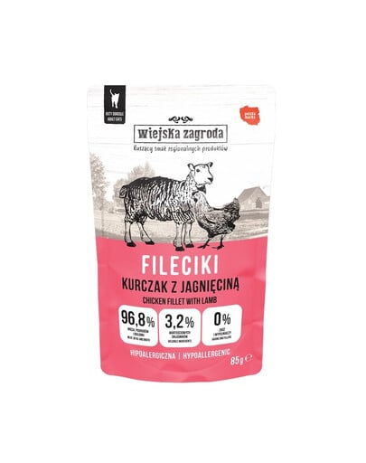 WIEJSKA ZAGRODA Vištienos filė su ėriena drėgnas maistas katėms 85 g