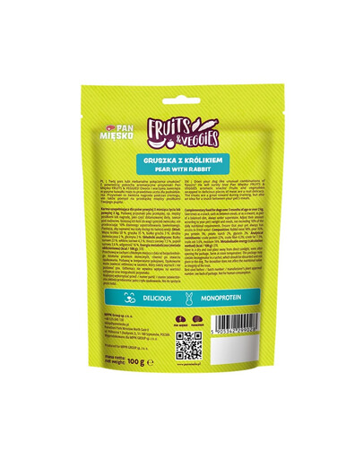 PAN MIĘSKO Fruits and Veggies Kriaušė su triušiu skanėstas šunims 100 g