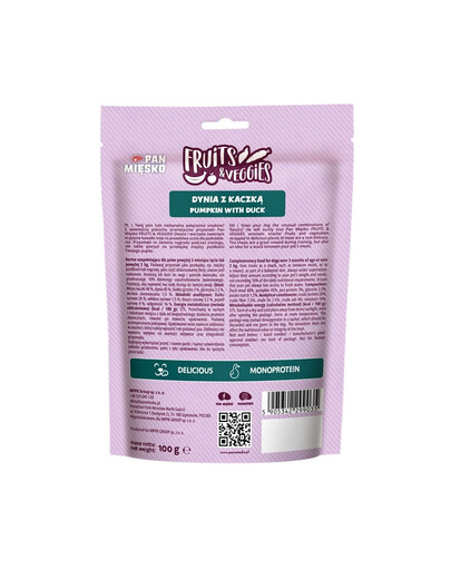 PAN MIŠKO Vaisiai ir Daržovės Moliūgas su antis skanėstas šunims 100 g