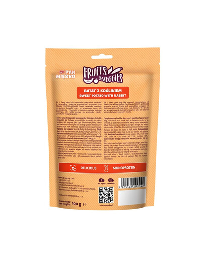 PAN MIĘSKO Fruits and Veggies Batatas su triušiena skanėstas šunims 100 g