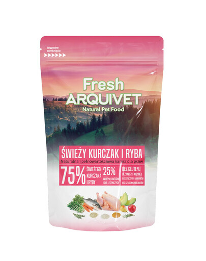 ARQUIVET Fresh Pusiau drėgna maistas šunims vištiena ir vandenyno žuvis 100 g mėginys